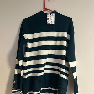 41 Hawthorn Teal and White Striped Turtleneck Sweater